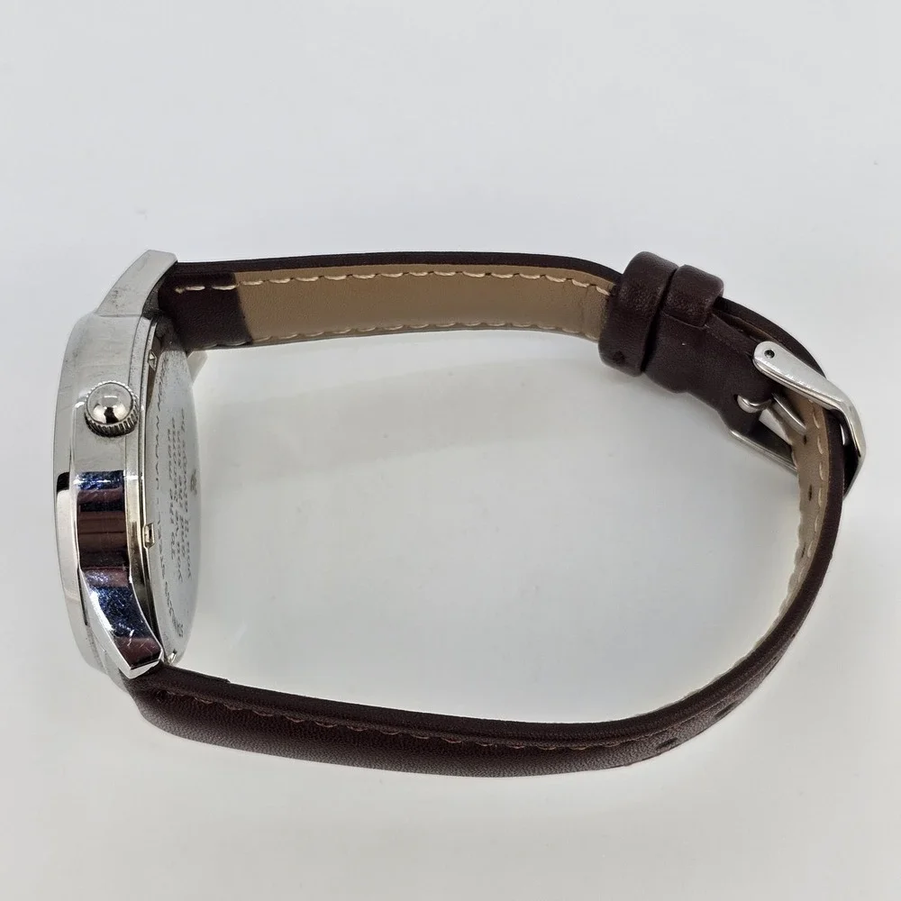 Men's Watch 40MM White Dial Day‎ Date New Brown Leather Bands New Battery